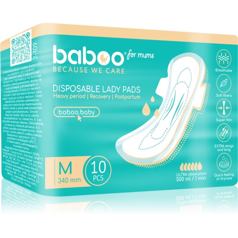 Baboo Postpartum Maternity Pads дамски превръзки за след раждане еднократни размер М 10 бр.