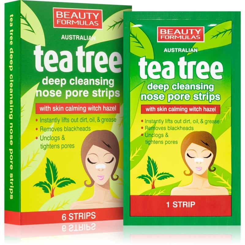Beauty Formulas Tea Tree почистваща лепенка за запушени пори по носа 6 бр.