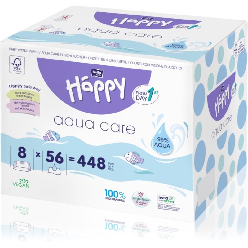 BELLA Baby Happy Aqua care мокри почистващи кърпички за деца 8x56 бр.