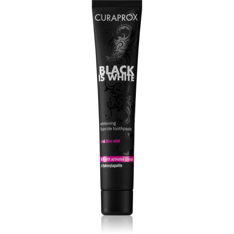 Curaprox Black is White избелваща паста с активен въглен с хидроксиапатит вкус Fresh Lime-Mint
