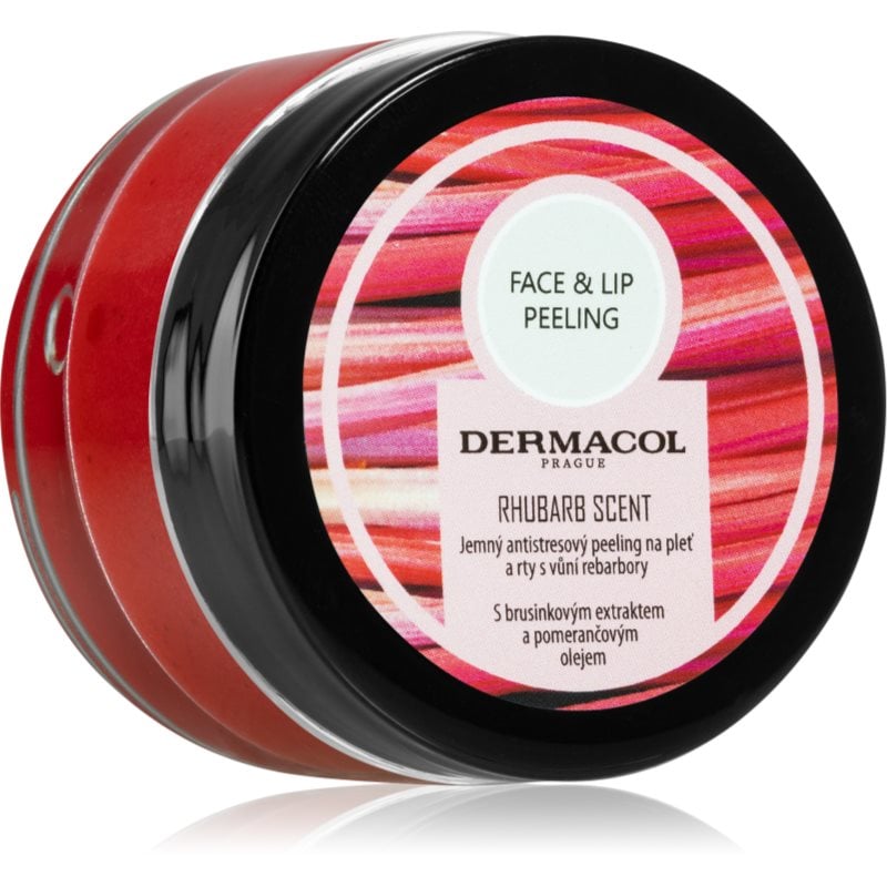 Dermacol Face & Lip Peeling Rhubarb захарен пилинг за устни и скули