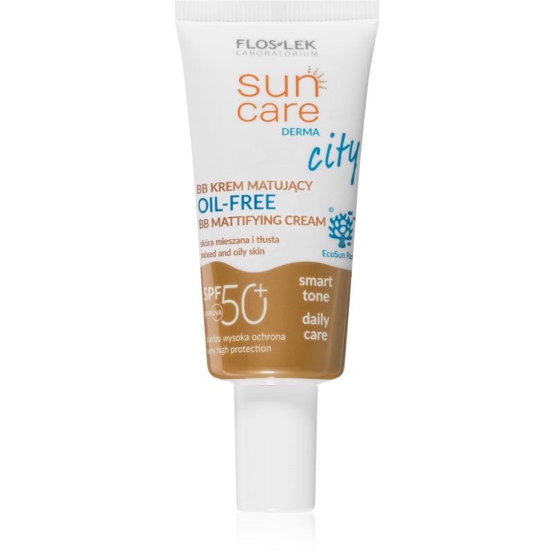 FlosLek Laboratorium Sun Care Derma City BB матиращ ВВ крем не съдържа олио SPF 50+