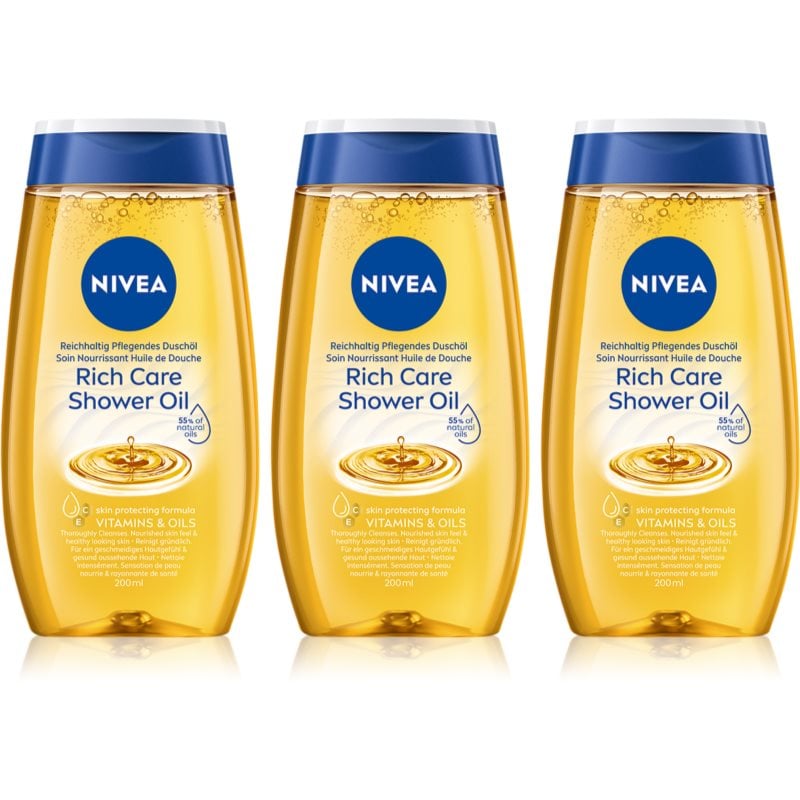 NIVEA Natural Caring душ масло за суха кожа 3 x