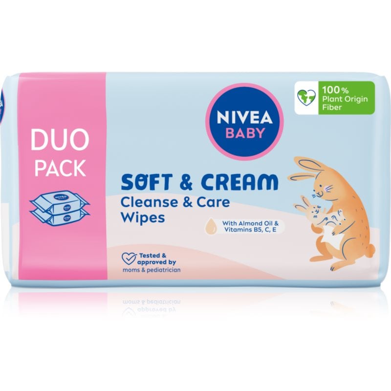 NIVEA BABY Soft & Cream нежни мокри кърпички за бебета 2x57 бр.