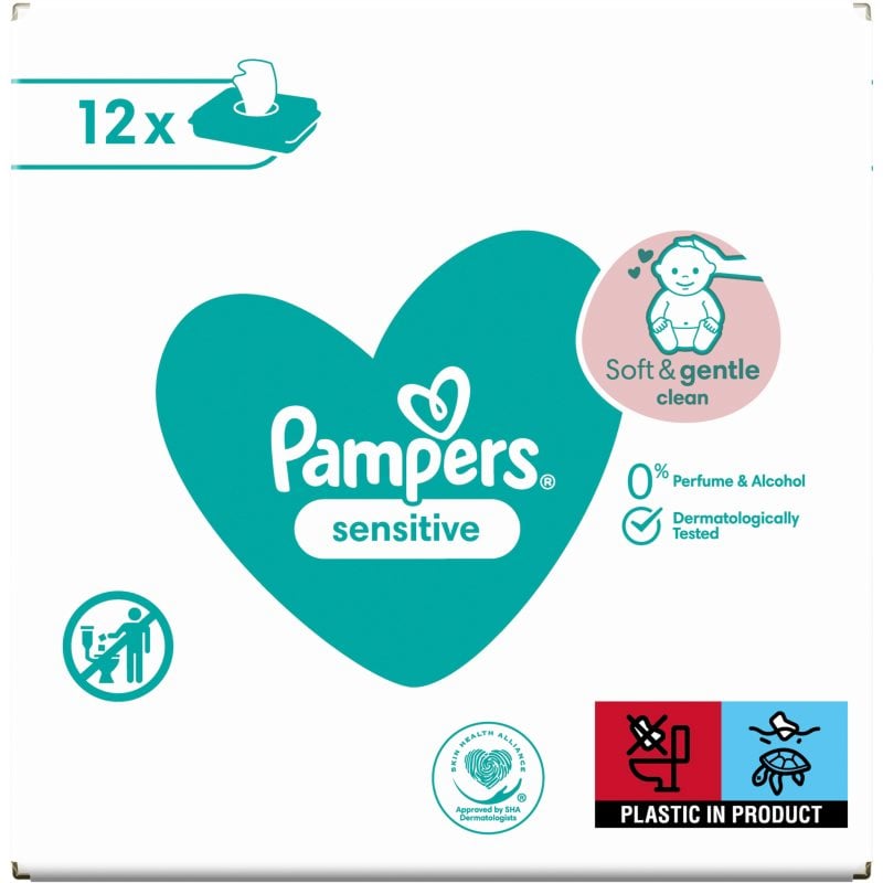 Pampers Sensitive мокри почистващи кърпички за деца за чувствителна кожа 12x52 бр.
