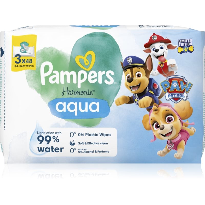 Pampers Harmonie Aqua Paw Patrol мокри почистващи кърпички за деца 144 бр.