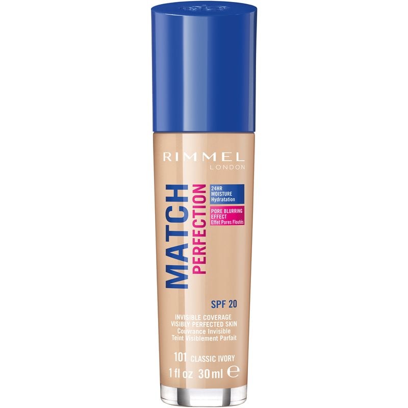Rimmel Match Perfection течен фон дьо тен SPF 20 цвят 101 Classic Ivory