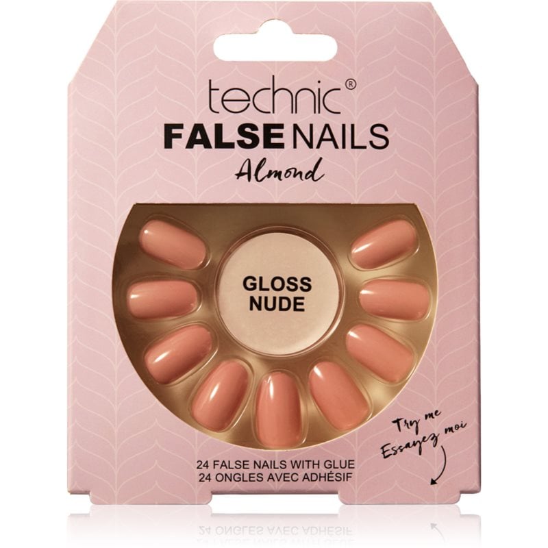 Technic Cosmetics False Nails Almond Изкуствени нокти Gloss Nude 24 бр.