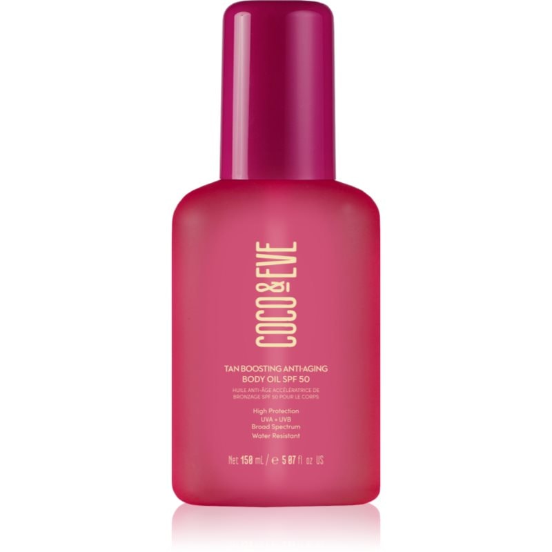 Coco & Eve Coco & Eve Sunny Honey Tan Boosting Anti-Aging Body Oil SPF 50 защитно олио за ускоряване на тена против стареене на кожата SPF 50 - Унисекс парфюм 150мл - Сравни цени от 1 магазин с безплатна доставка