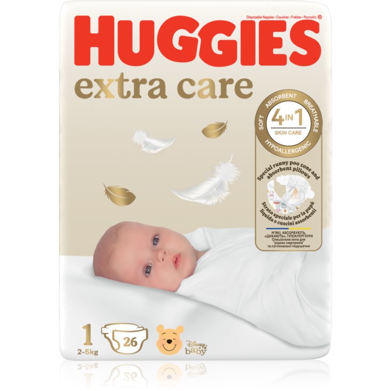 Huggies Extra Care Size 1 еднократни пелени 2-5 kg 26 бр. - Грижа за тяло - Сравни цени от 1 магазин с безплатна доставка