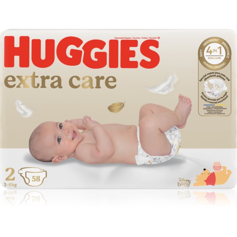 Huggies Extra Care Size 2 еднократни пелени 3-6 kg 58 бр. - Грижа за тяло - Сравни цени от 1 магазин с безплатна доставка