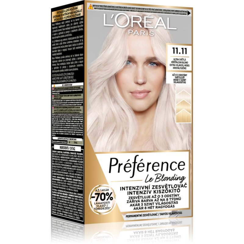 L’Oréal Paris Préférence Le Blonding боя за коса за изсветляване на косата цвят 11.11 Ultra-Light Cool Crystal Blonde 1 бр. - Грижа за коса - Сравни цени от 1 магазин с безплатна доставка
