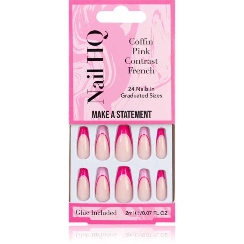 Nail HQ Coffin Pink Contrast French Изкуствени нокти с лепило 24 бр. - Грим - Сравни цени от 1 магазин с безплатна доставка