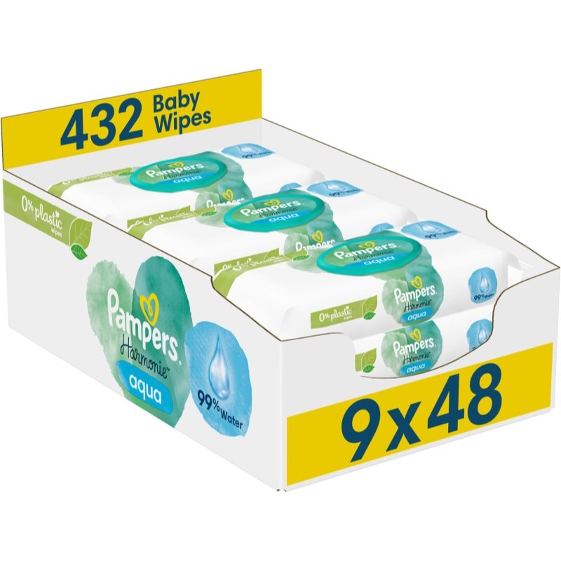 Pampers Harmonie Aqua мокри почистващи кърпички за деца 9x48 бр. - Грижа за тяло - Сравни цени от 1 магазин с безплатна доставка