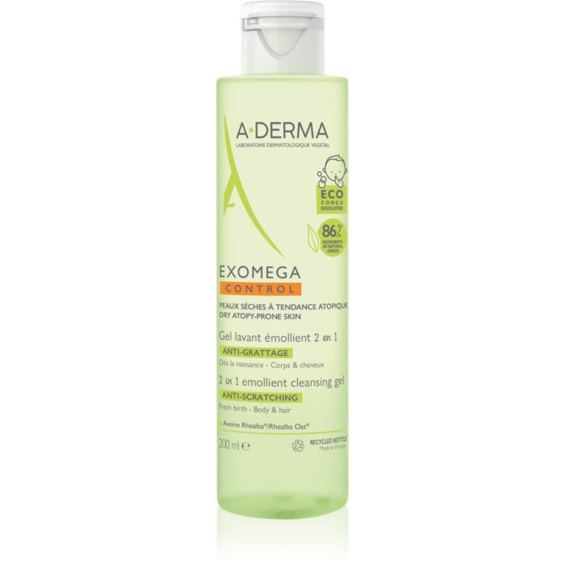A-Derma Exomega Control 2 in 1 emollient cleansing gel душ гел за суха към атопична кожа