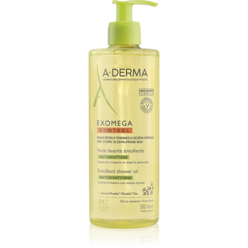 A-Derma Exomega Control Emollient shower oil омекотяващо душ олио за суха към атопична кожа