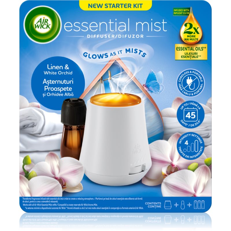Air Wick Essential Mist Linen & White Orchid aроматизиращ дифузер с пълнител - Аромат - Сравни цени от 1 магазин с безплатна доставка
