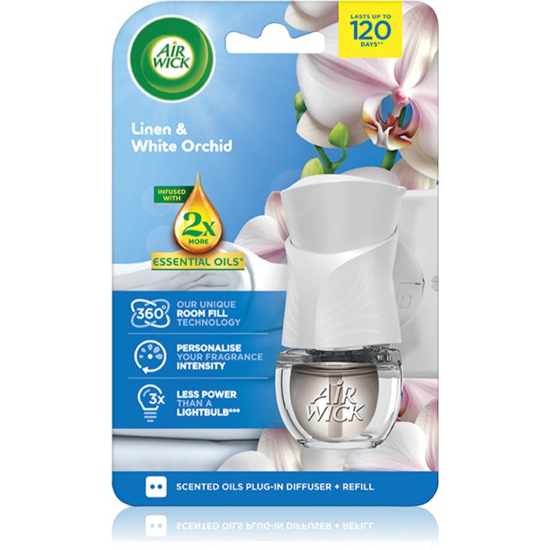Air Wick Air Wick Linen & White Orchid електрически уред за освежаване на въздуха с пълнител - Унисекс парфюм 19мл - Сравни цени от 1 магазин с безплатна доставка