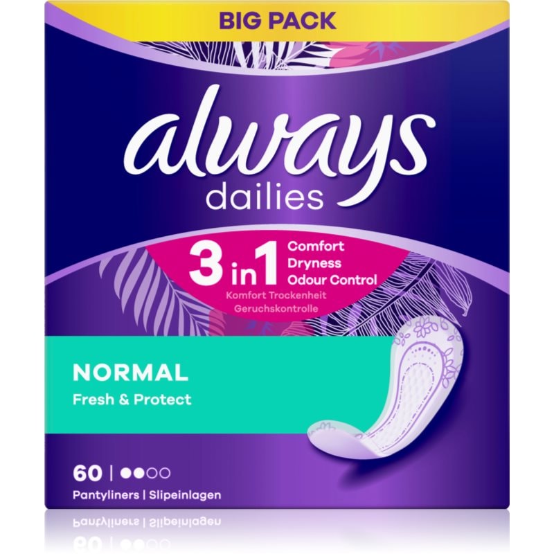 Always Always Dailies Normal Fresh & Protect дамски превръзки 60 бр. - Женски парфюм - Сравни цени от 1 магазин с безплатна доставка