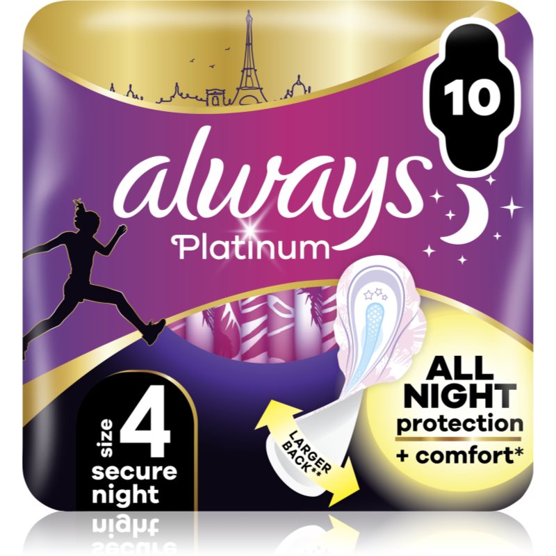 Always Platinum Secure Night Size 4 санитарни кърпи - Грижа за тяло - Сравни цени от 1 магазин с безплатна доставка