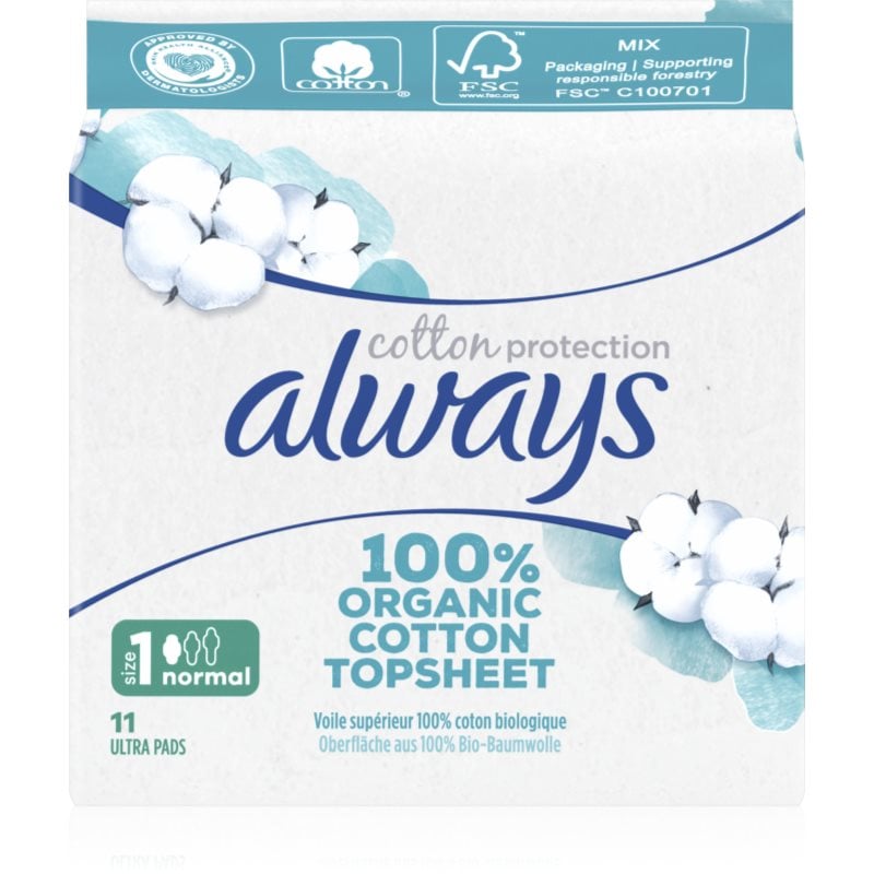 Always Cotton Protection Normal санитарни кърпи без парфюм
