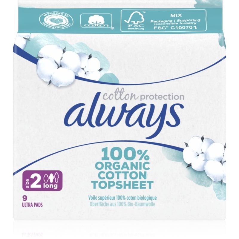 Always Cotton Protection Long санитарни кърпи без парфюм