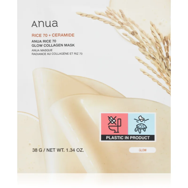 Anua Rice 70% + Ceramide Clow Collagen Mask озаряваща маска за лице с колаген