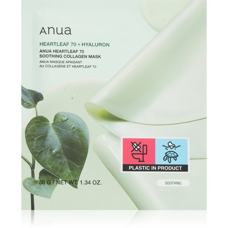 Anua Heartleaf 70% + Hyaluron Soothing Collagen Mask хидратираща маска за лице с успокояващ ефект