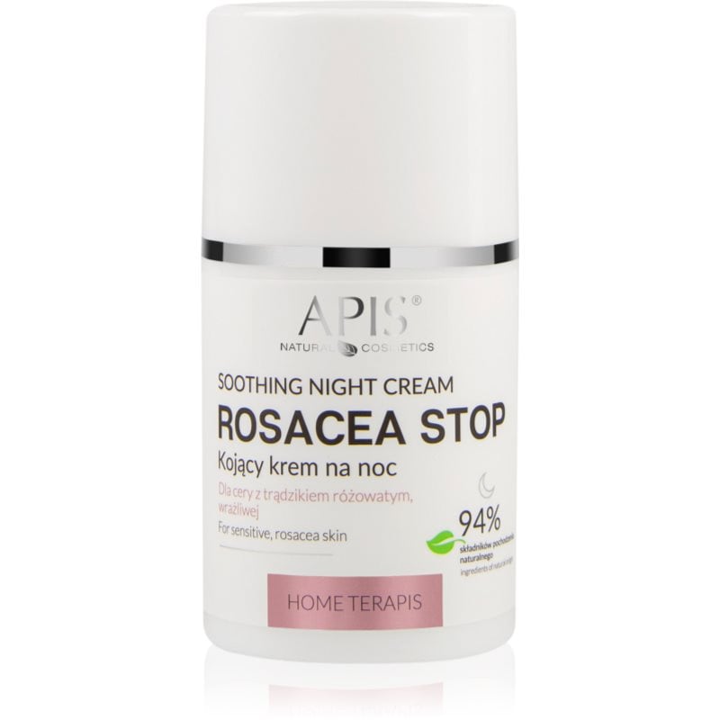 Apis Natural Cosmetics Rosacea-Stop успокояващ нощен крем за чувствителна кожа със склонност към почервеняване