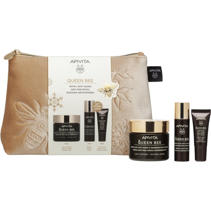 Apivita Queen Bee Gift Pouch (with Light Cream) подаръчен комплект против стареене на кожата - Комплект - Сравни цени от 1 магазин с безплатна доставка