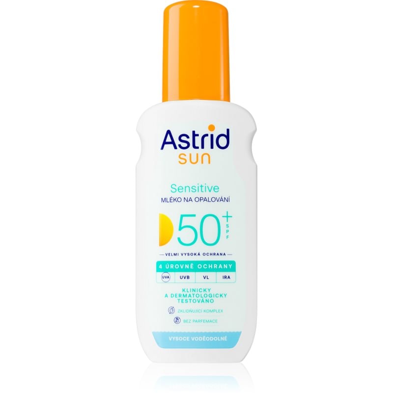 Astrid Sun Sensitive слънцезащитно мляко в спрей SPF 50+ с висока UV защита - Грижа за тяло - Сравни цени от 1 магазин с безплатна доставка