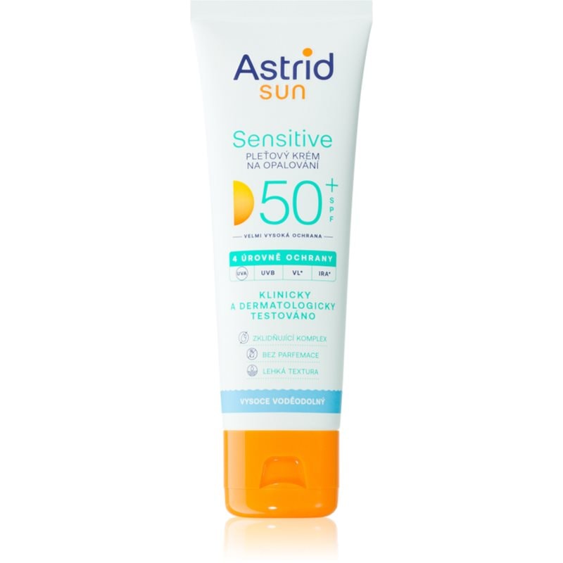 Astrid Sun Sensitive крем за лице за слънчеви бани SPF 50+ водоустойчив - Грижа за тяло - Сравни цени от 1 магазин с безплатна доставка