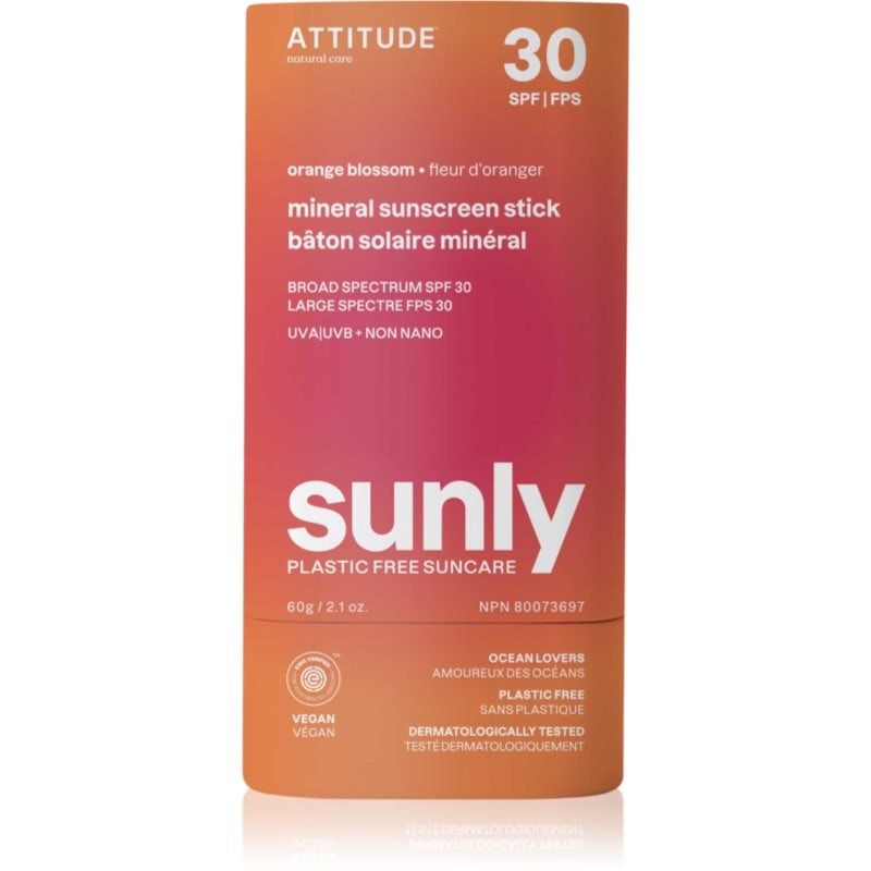 Attitude Sunly Orange Blossom слънцезащитен минерален крем в стик SPF 30 - Грижа за тяло - Сравни цени от 1 магазин с безплатна доставка