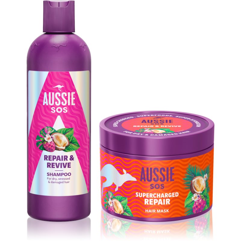 Aussie SOS Repair, Revive & Repeat подаръчен комплект за третирана коса и скалп - Комплект - Сравни цени от 1 магазин с безплатна доставка