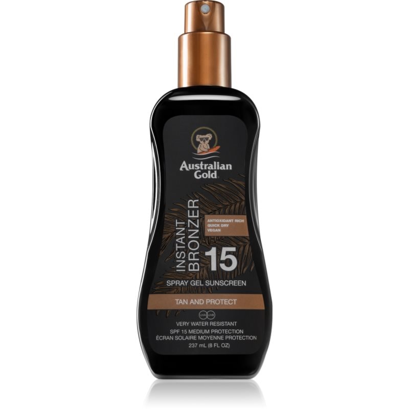 Australian Gold Spray Gel Sunscreen With Instant Bronzer бронзиращ спрей SPF 15 - Грижа за тяло - Сравни цени от 1 магазин с безплатна доставка