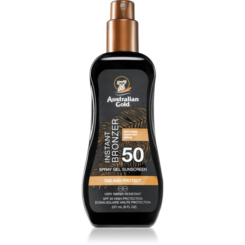 Australian Gold Spray Gel Sunscreen With Instant Bronzer бронзиращ спрей SPF 50 - Грижа за тяло - Сравни цени от 1 магазин с безплатна доставка