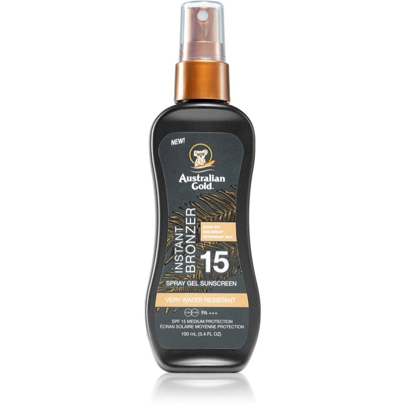 Australian Gold Instant Bronzer слънцезащитен спрей с бронзър SPF 15