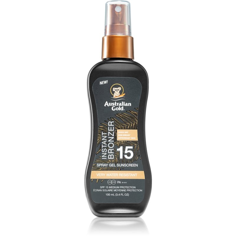 Australian Gold Instant Bronzer слънцезащитен спрей с бронзър SPF 15 - Грижа за тяло - Сравни цени от 1 магазин с безплатна доставка