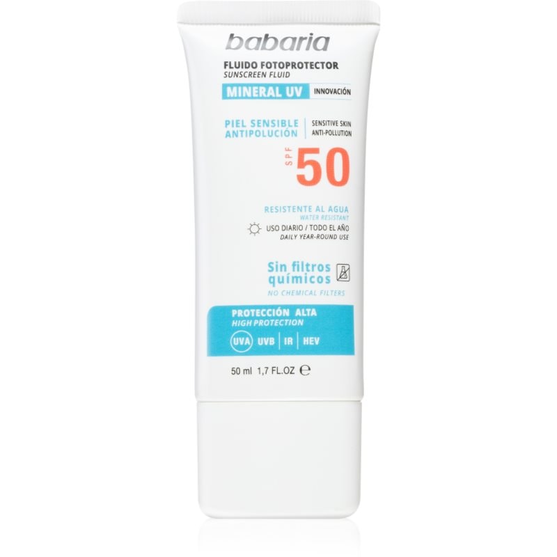 Babaria Sun Face защитен флуид без химически филтри за лице SPF 50 - Грижа за лице - Сравни цени от 1 магазин с безплатна доставка
