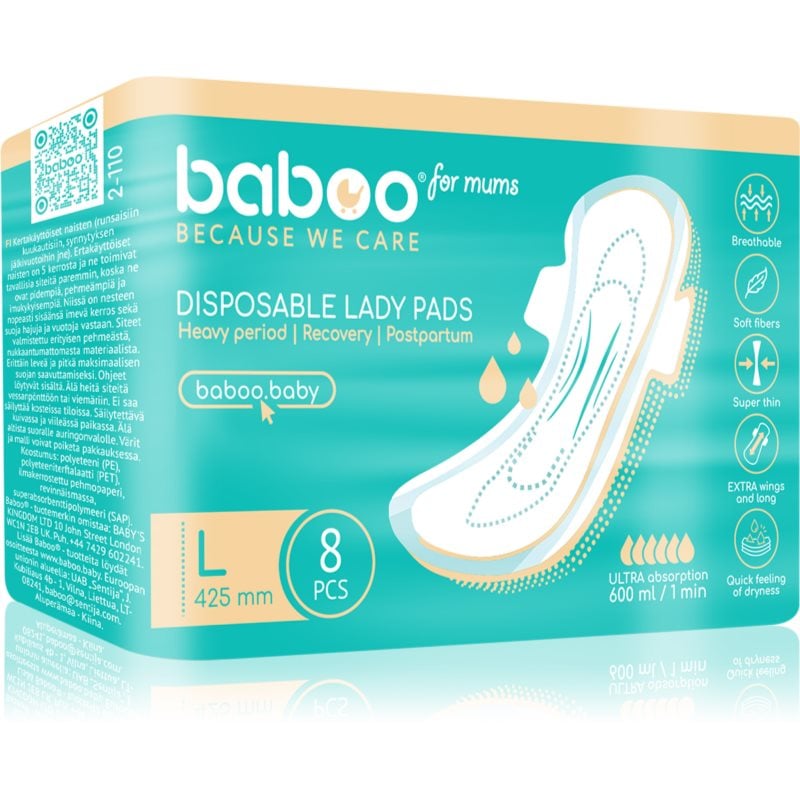 Baboo Postpartum Maternity Pads дамски превръзки за след раждане еднократни размер L