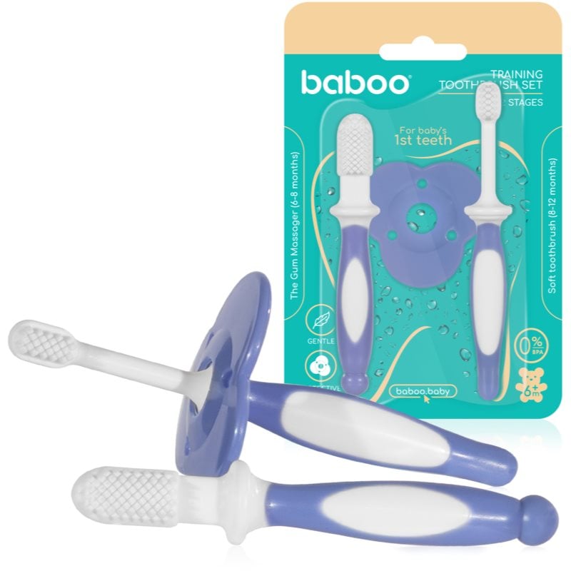 Baboo Toothbrush Set Комплект за дентална грижа за бебета Blue Haze, 6m+