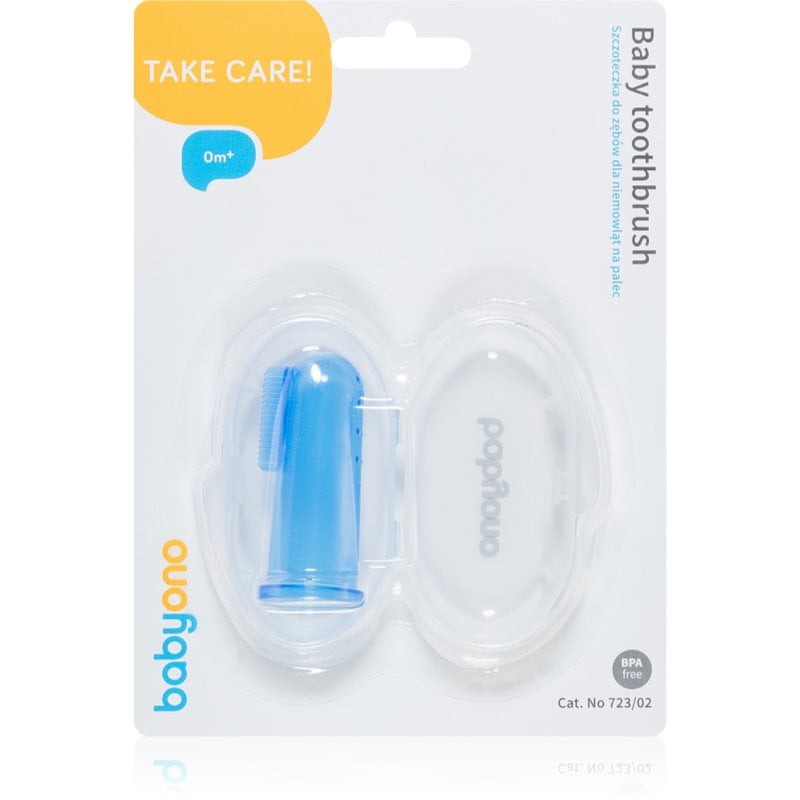 BabyOno Take Care First Toothbrush детска четка за зъби за върху пръст с калъфка Blue