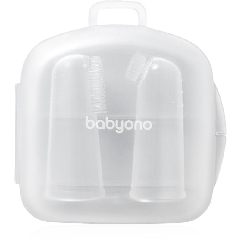 BabyOno Silicone Toothbrush детска четка за зъби за върху пръст с калъфка 0m+