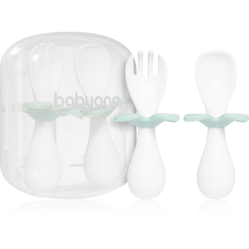 BabyOno Spoon and Fork 12m+ прибор с калъфка Mint - За деца - Сравни цени от 1 магазин с безплатна доставка