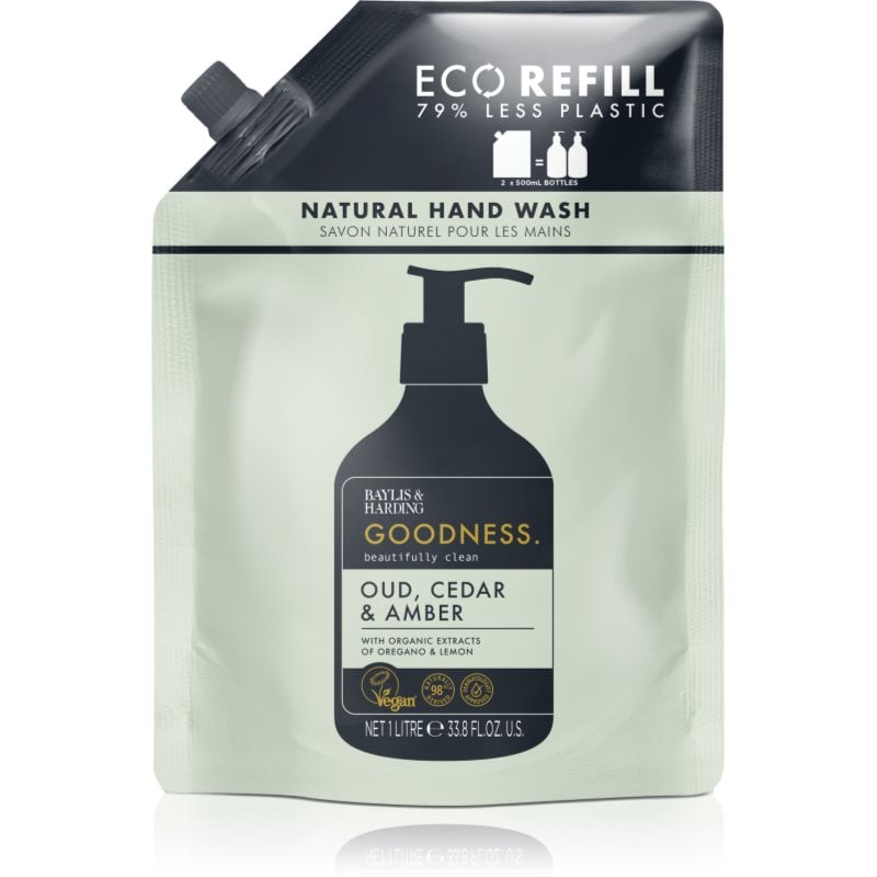 Baylis & Harding Goodness Oud, Cedar & Amber натурален течен сапун за ръце REFILL