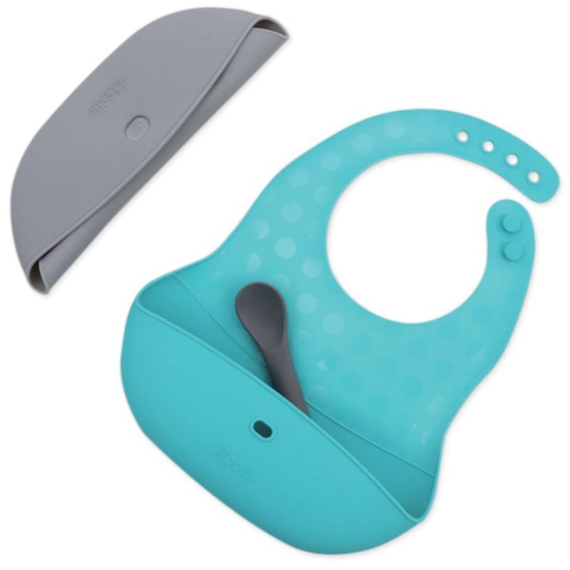 BBLÜV Pöket лигавник с лъжичка Grey/Aqua - За деца - Сравни цени от 1 магазин с безплатна доставка