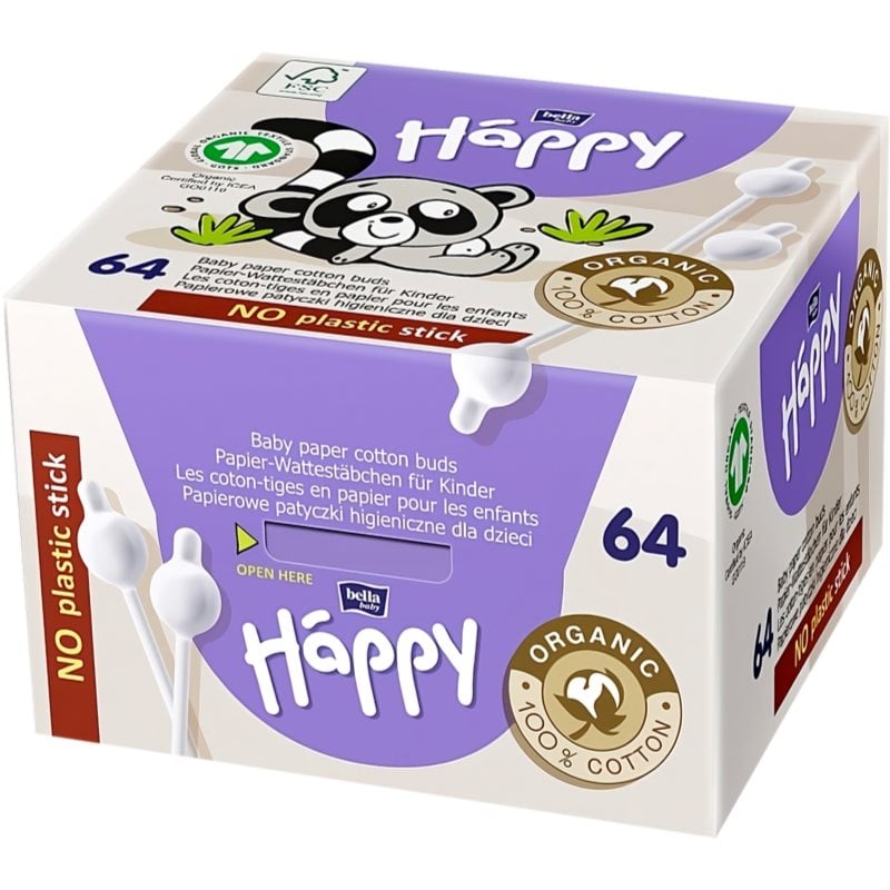 Bella Baby Happy 100% organic cotton клечки за уши за деца 64 бр.