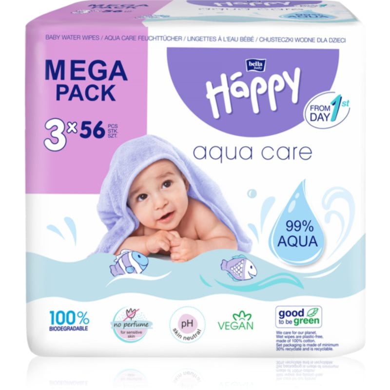 BELLA Baby Happy Aqua care мокри почистващи кърпички за деца 3x56 бр.