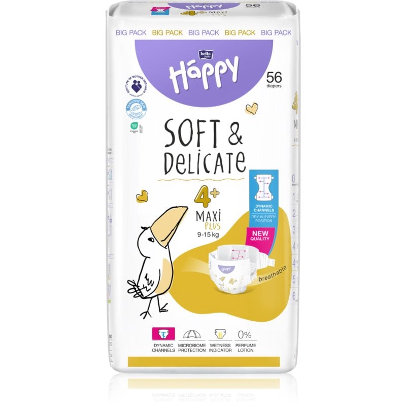 BELLA Baby Happy Soft & Delicate Size 4+ Maxi Plus еднократни пелени 9-15 kg