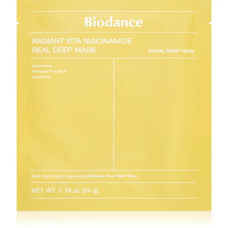 Biodance Radiant Vita Niacinamide Real Deep Mask озаряваща маска за лице да уеднакви цвета на кожата - Грижа за лице - Сравни цени от 1 магазин с безплатна доставка